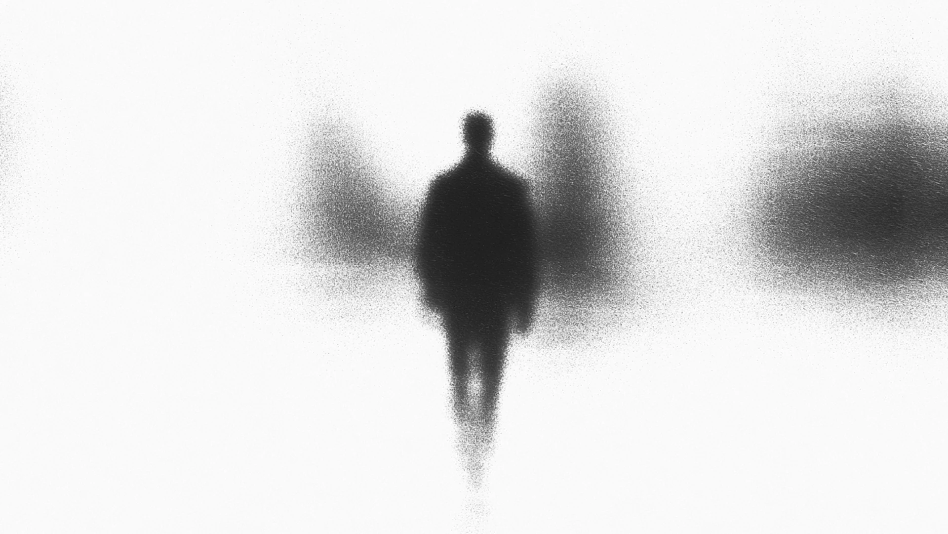 A lone silhouette walking through a softly blurred city.
